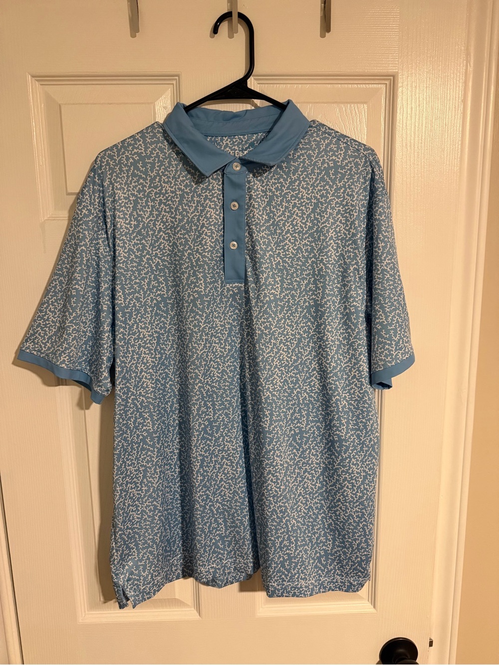 Men's Light Blue Printed Polo with Contrast Trim - Picture 1 of 4